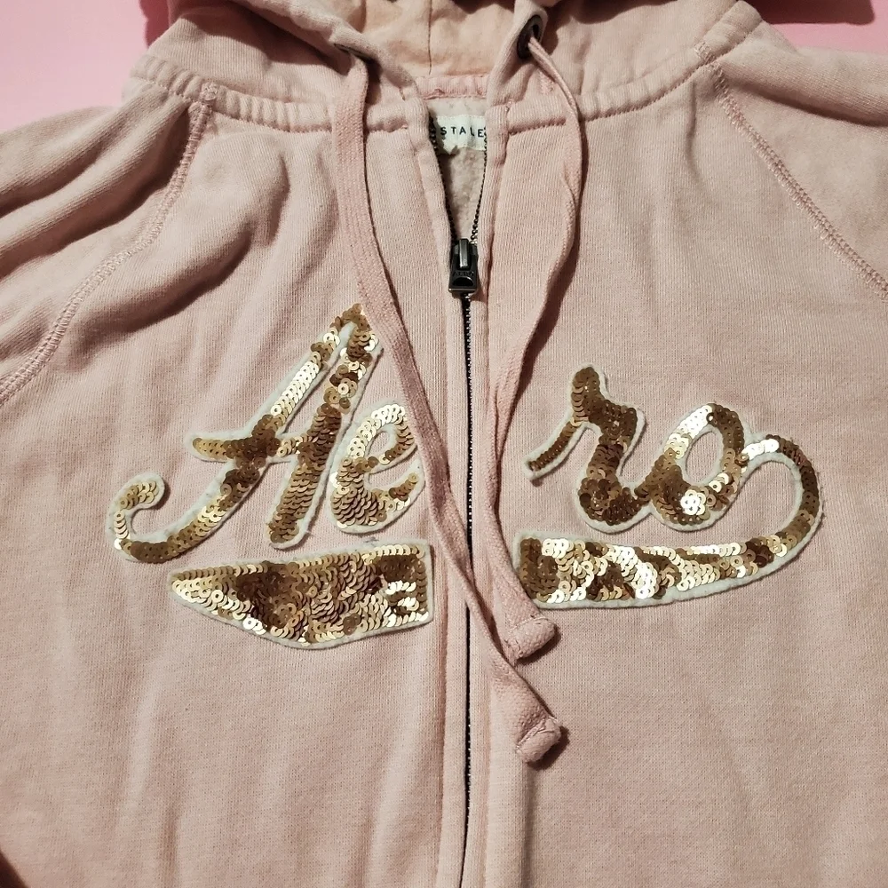 Areopostale Pastel Blush Pink Sequin Logo Hoodie - Picture 3 of 6